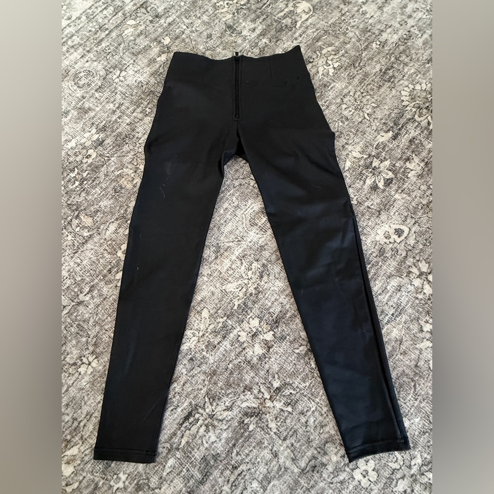 Freddy Stretch Faux Leather Black Pants: Zip up waste, LIKE NEW!